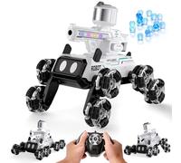 Robot Dog Toys for Kids, Stunt RC Cars with LED Eyes & Gesture Control, Interactive Toys with Mecanum Wheels, Water-Shooting Turret & RGB Lights, Boys Girls Birthday Gift (White)