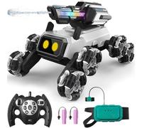 Robot Dog Toys for Kids, Stunt RC Cars with LED Eyes & Gesture Control, Interactive Toys with Mecanum Wheels, Water-Shooting Turret & RGB Lights, Boys Girls Birthday Gift (Black)