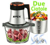 Robot elettrico SPZTJK con funzione tritacarne: il potente tritatutto e grattugia per tutte le attività in cucina. Set completo con accessori igienici, ciotola in acciaio inox e ciotola in vetro per m
