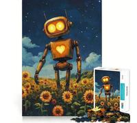 Robot in un campo di girasoli, puzzle da 1000 pezzi per ragazzi, gioco intelligente, gioco di gruppo, immagine da assemblare, decorazione murale (38x52cm)