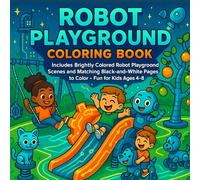 Robot Playground Coloring Book: Includes Brightly Colored Robot Playground Scenes and Matching Black-and-White Pages to Color - Fun for Kids Ages 4-8