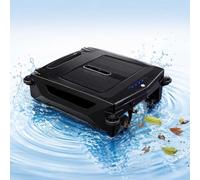 Robot skimmer solare per piscina, pulitore automatico per piscina senza fili con motore brushless, cestello filtro da 4,1 l, doppio backup solare e batteria, autonomia 6H, sistema di aggancio