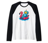 Robot su Flamingo Galleggiante Divertente Estate Piscina Cartoon Art Maglia con Maniche Raglan