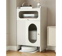 Robot Vacuum Storage Cabinet con pannello ondulato e vetro scanalato, organizer da pavimento per soggiorno salvaspazio