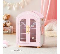 ROBOTIME Armadio per bambole in legno per bambole da 16-18 pollici, armadio con specchio e grucce, mobili per bambole in legno con porte doppie trasparenti, serie Ballet Fairy - rosa