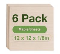 Robotime Confezione da 6 compensati in acero 1/8 12x12x1/8 pollici 3 mm Fogli di legno Compensato in acero sottile non finito per taglio e incisione laser