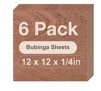 Robotime Confezione da 6 fogli di compensato Bubinga 1/4 12x12x1/4 pollici 6 mm Legno sottile non finito per taglio e incisione laser