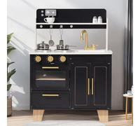 ROBOTIME Cucina giocattolo in legno per bambini - Giocattoli di finzione con macchina per il caffè, tavolo decorato in marmo e rubinetto dorato - Regalo perfetto per i più piccoli, nero ossidiana