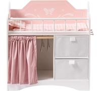 Robotime Culla per bambole Giocattolo in legno Culla per bambini con biancheria da letto portaoggetti Ganci in legno Culla per bambole adatta a bambole fino a 21" per ragazze 3+ Rosa Baby Doll Crib