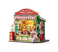 ROBOTIME Kit Casa delle Bambole in Miniatura DIY-Casa di Dolci di Natale, Kit Modello in Legno con Luci LED, Modellismo da Costruire Adulti, Decorazione per la Casa e Regalo di Natale