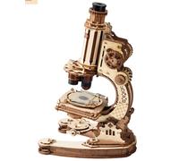 Robotime Kit di modelli di microscopio per adulti, puzzle 3D in legno da 260 pezzi con ingrandimento 40x/100x/400x, modello di scienze del lavoro per studenti STEM, display meccanico regalo per fan
