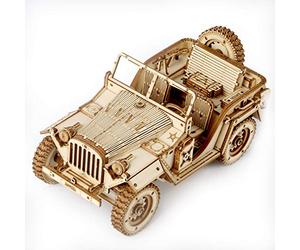 ROBOTIME Kit Modello Auto Puzzle 3D per Adulti e Adolescenti fai da te Artigianato in Legno No Batterie Scala 1:18 Modello Army Field Car