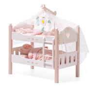 ROBOTIME Letto a castello in legno, letto per bambole, letto trasformabile con scaletta e biancheria da letto, per letti per bambole impilabili da 18 pollici, accessori perfetti per bambole, regalo