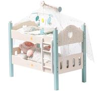 ROBOTIME Letto a castello per bambole in legno da 18", lettino per bambole trasformabile con scaletta e biancheria da letto, culla per bambole impilabile, regalo perfetto per bambini, blu