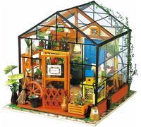Robotime Mini Green House Cathy's Flower House Kit di mobili in miniatura in legno per casa delle bambole fai-da-te con LED I migliori regali di compleanno