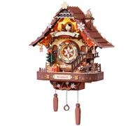 ROBOTIME Orologio a Cucù Natalizio in Legno, LCB01 | Modello 3D da Costruire, 293 pezzi, Modalità segnale orario, Giro della slitta di Babbo Natale, 3 batterie AAA richieste