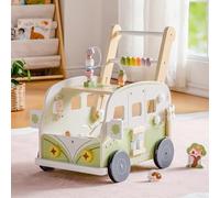 ROBOTIME Passeggino in legno, multifunzione per attività con regolazione in altezza e controllo della velocità, regalo per bambini da 10 a 36 m, animali della giungla verdi