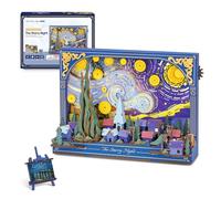 ROBOTIME Puzzle 3D in Legno Notte Stellata, Opera Ispirata a Van Gogh con Luce LED, Kit Modellismo DIY per Adulti, Quadro da Parete, Regalo per Amanti dell’Arte