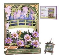 ROBOTIME Puzzle 3D in Legno Water Lily, Kit Di Modelli Di Fiori Per Adulti, Decorazioni Da Appendere All'Arte 3D Dipinta A Parete, Costruzione Fai Da Te Set Artigianale, Regali Ideali Per Festival