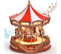 ROBOTIME Puzzle 3D Legno Carillon Carosello con Luci a LED, Modellini da Costruire Adulti, Puzzle in Legno 3D Decorazione per la Casa Regalo per Adulti Adolescente