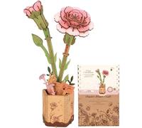 ROBOTIME Puzzle in legno 3D, kit di modelli di fiori artificiali per adulti, decorazione creativa per la casa, accessori per soggiorno, regali per donne a San Valentino (Garofano Rosa)
