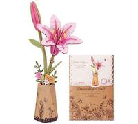 ROBOTIME Puzzle in legno 3D, kit di modelli di fiori artificiali per adulti, decorazione creativa per la casa, accessori per soggiorno, regali per donne a San Valentino (Giglio Rosa)