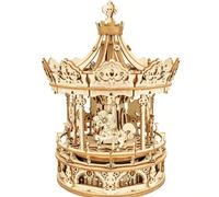 Robotime Puzzle in legno 3D Kit modello di costruzione carosello romantico per costruire kit di costruzione di carillon fai-da-te Girevole giostra [Kit in legno progettato per giostra] Struttura di tr