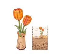 ROBOTIME Puzzle in Legno 3D Tulipano Arancione, Kit per Modello Di Fiori Artificiali per Adulti, Costruzioni Decorazione Creativa per La CASA, Regali per Donne A San Valentino Bouquet Di Fiori