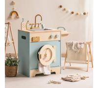 Robotime Robud Set da gioco per lavatrice da cucina Fai finta di giocare con lavatrice giocattolo con cesto per vestiti Ferro e lavello per bambini dai 3 anni in su Blu