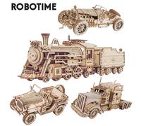 Robotime Rokr Mobile 3D Puzzle Treno A Vapore Auto Jeep Modello In Legno Building Block Kit Giocattolo di Montaggio Educativo per Bambini Adulti