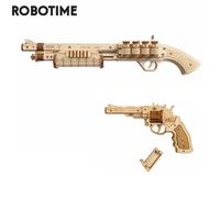 Robotime Rokr Revolver fai-da-te, dispersione con elastico Proiettile Modello in legno Kit di blocchi di costruzione Giocattolo di montaggio Regalo per bambini Adulti