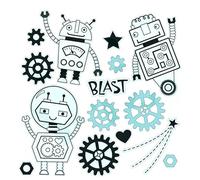 Robots Astronauts Fustelle e Timbri Set per la creazione di biglietti fai da te Scrapbooking Stelle Amore Cuori Metallo Fustelle Coordinate Sigillo in Silicone Timbro per Carta Artigianato Arte
