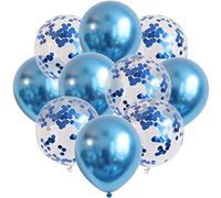 ROB'S BALLOONS Set di 10 palloncini cromati e coriandoli, 30 cm, in lattice, decorazione per feste, colore: blu