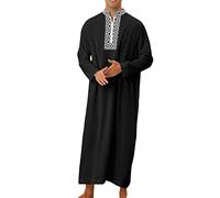 Robs, Kurta Uomo, Camicia da Notte da Uomo, Camicia Da Notte Bianca Lunga, Tasca Laterale Men Clothes, Cotone, Tuta Di Lino Namaz Elbisesi, Niqab, Abbigliamento Islam, Tespih Islam, D02 nero, L