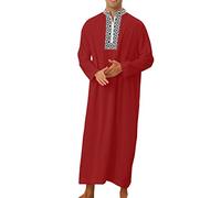 Robs, Kurta Uomo, Camicia da Notte da Uomo, Camicia Da Notte Bianca Lunga, Tasca Laterale Men Clothes, Cotone, Tuta Di Lino Namaz Elbisesi, Niqab, Abbigliamento Islam, Tespih Islam, D02 rosso, L