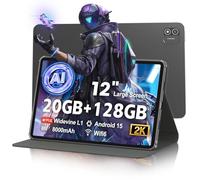 robtomp Tablet Android 15 da 12", display AI Tablet 2K, tablet con custodia, 20 GB di RAM e 128 GB di RAM 1 TB espandibile, 8000 mAh, Octa-Core A733 fino a 2,0 GHz, WiFi 6, BT5.0, supporto GMS