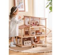 ROBUD Casa Delle Bambole in Legno in Stile Bohémien con 37 Pezzi Di Mobili Realistici e Accessori per Bambole - Giocattolo per Il Gioco Di Ruolo, Regalo per Bambini Bambine dai 3 Anni +