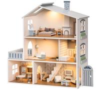 ROBUD Casa delle bambole in legno luci,3 piani, inclusi mobili e scale, giocattoli per bambini dai 3 anni in su