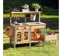 ROBUD Cucina da gioco in legno per bambini, cucina per bambini, per esterni, con vero rubinetto, fioriera, osservazione degli insetti, giocattolo da giardino per bambini a partire dai 3 anni in su
