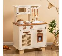 ROBUD Cucina Giocattolo per Bambini in Legno, Gioco Cucina con Dispenser interattivo per cubetti di Ghiaccio e Accessori, Set da Cucina in Legno per Bambini, Regalo per Ragazze e Ragazzi dai 3+ Anni