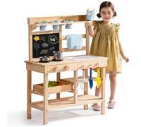 ROBUD Cucina in legno per bambini piccoli, cucina giochi per esterni con lavello, fornello, vasi, lavagna, vano portaoggetti e accessori da cucina, giocattolo per ragazzi e ragazze dai 3 anni in su
