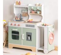 ROBUD Cucina per bambini in legno con macchina da caffè, macchina per cubetti di ghiaccio, barbecue, stoviglie e cibo giocattolo, adatta per bambini dai 3 anni in su