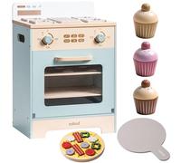 ROBUD Forno per bambini in legno, set da cucina per bambini con cupcake, pizza, vassoio per ragazzi e ragazze.