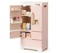 ROBUD Frigorifero in legno - Realistico e interattivo con macchina per cubetti di ghiaccio e giocattoli alimentari - Adatto per bambini dai 3 anni - Rosa