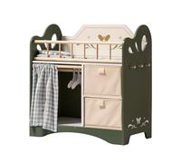 ROBUD Letto per bambole in legno, giocattolo per bambole con armadio, biancheria da letto, spazio e ganci, letto per bambole fino a 53 cm, regalo per ragazze dai 3 anni in su (verde)