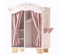 ROBUD Mobili per bambole in legno, armadio per bambole con specchio, 5 ganci, tende in velluto, accessori per bambole in legno vintage, set da gioco, adatto per bambole da 40,6 a 50,8 cm, regalo per