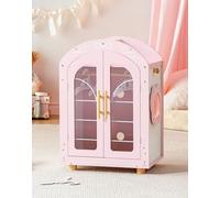 ROBUD Mobili per bambole in legno, armadio per bambole da 45 cm con specchio, 3 ganci, mobili rosa stile balletto, confezione per bambole e regalo per bambini e ragazze dai 3 anni in su