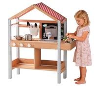 ROBUD Mud Kitchen - Set da gioco per bambini, in legno, con fornello, lavello, lavagna e contenitore, cucina da gioco con tettuccio per divertimento all'aperto, ragazzi e ragazze, dai 3 anni in su