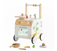 ROBUD Passeggino in legno per bambini, passeggino regolabile con gioco sensoriale e cestino portaoggetti, controllo dell'altezza e della velocità, gambe ad arco per bambini da 10 a 36 mesi