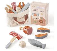 ROBUD Set da Cucina in Legno per Bambini, Accessori Giocattolo per il Taglio del Cibo con Custodia - Regalo dai 3 Anni